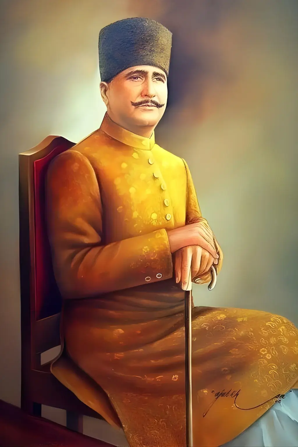 Watercolor portrait of Allama Iqbal inspired by faith and reflection in Poetry Allama Iqbal Urdu.